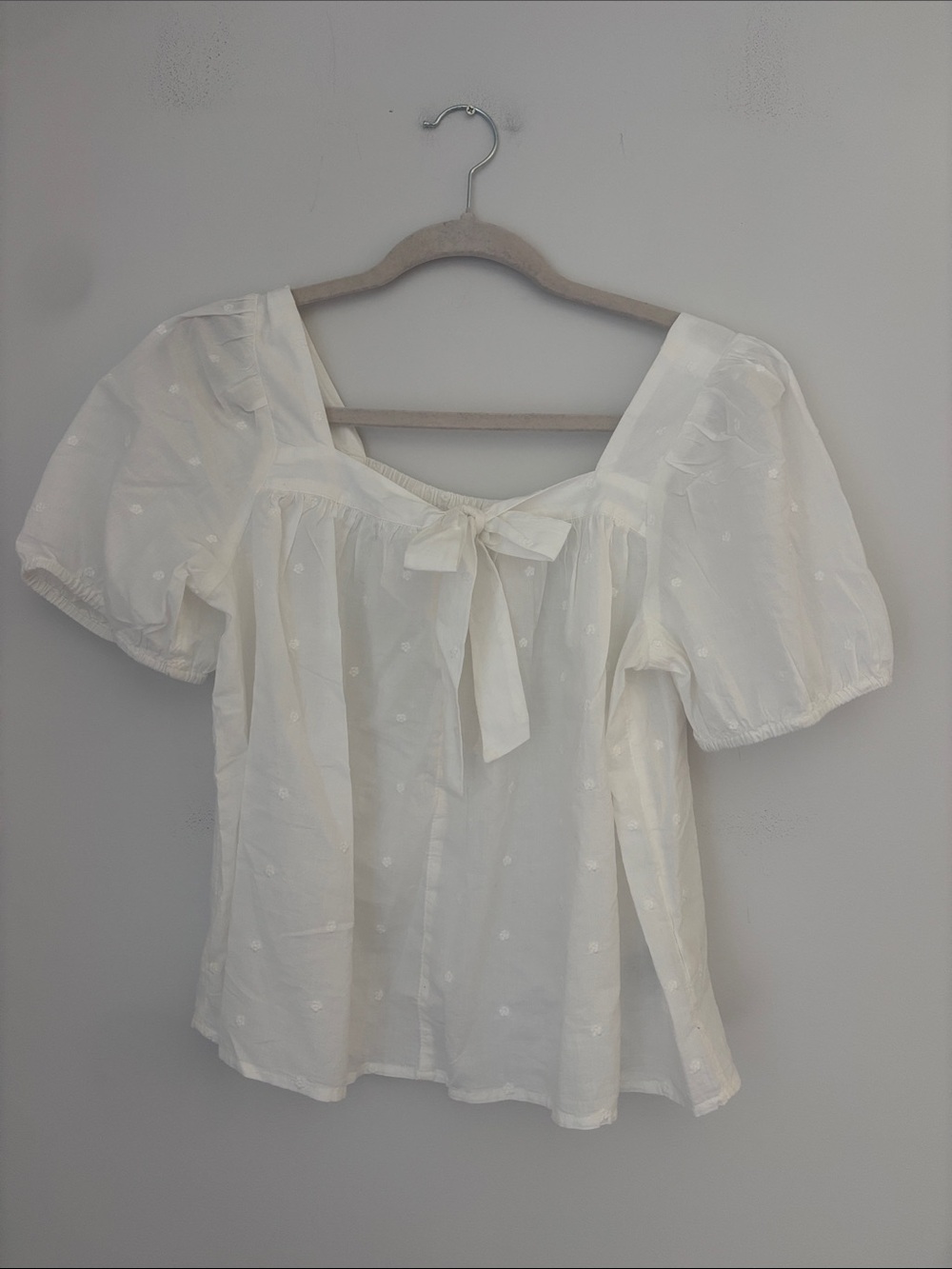 GAP White Puff-Sleeve Tie-Front  Short Sleeve Blouse Size Small NWT